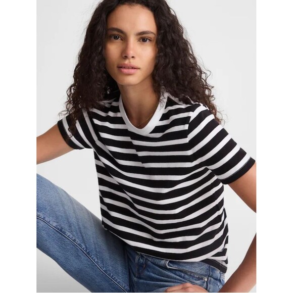 Madewell Tops - Madewell The Perfect Crewneck Tee in Allday Jersey Size Small Black Striped